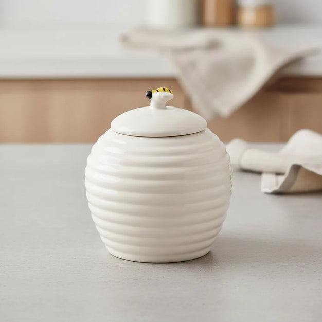 Açucareiro De Porcelana Colmeia Bee 300ml Com Colher Luxo