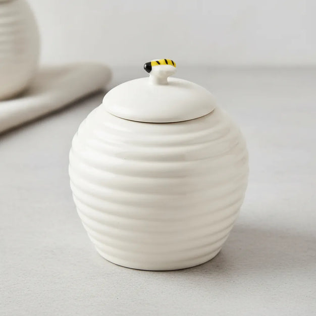Açucareiro De Porcelana Colmeia Bee 300ml Com Colher Luxo