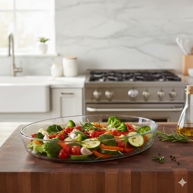 Assadeira de Vidro Oval 2,4L – Elegância Curvilínea para suas Melhores Receitas 🍗🥘