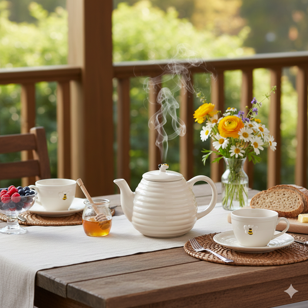 Bule de Porcelana Bee 600ml – Doçura e Sofisticação em Cada Detalhe 🐝💛