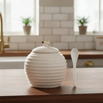 Açucareiro De Porcelana Colmeia Bee 300ml Com Colher Luxo