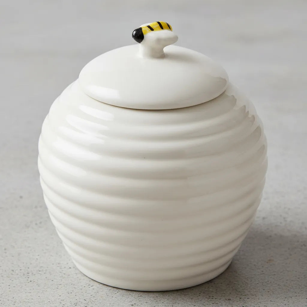 Açucareiro De Porcelana Colmeia Bee 300ml Com Colher Luxo