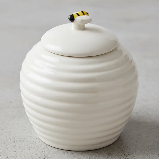 Açucareiro De Porcelana Colmeia Bee 300ml Com Colher Luxo