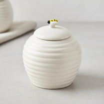 Açucareiro De Porcelana Colmeia Bee 300ml Com Colher Luxo