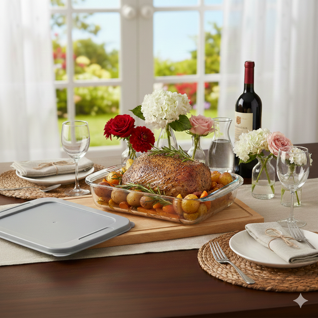 Forma de Vidro Retangular com Tampa 3L – Prepare, Sirva e Conserve em uma única peça! 🥘❄️