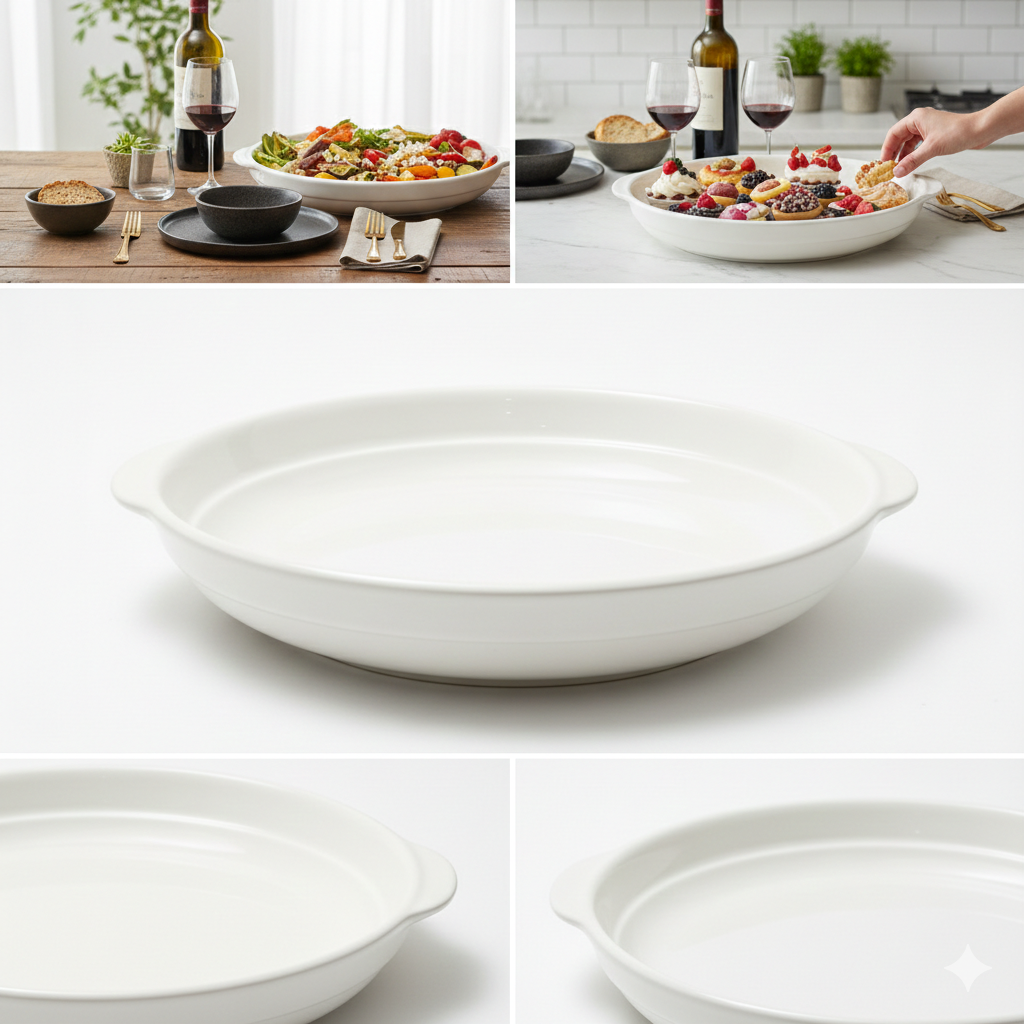 Travessa de Porcelana Premium com Alça 24cm – Do Forno à Mesa com Estilo