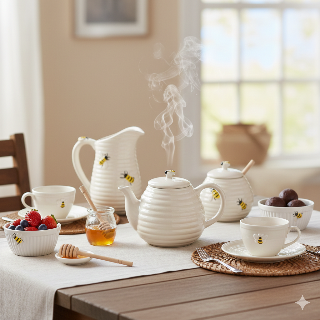 Bule de Porcelana Bee 600ml – Doçura e Sofisticação em Cada Detalhe 🐝💛