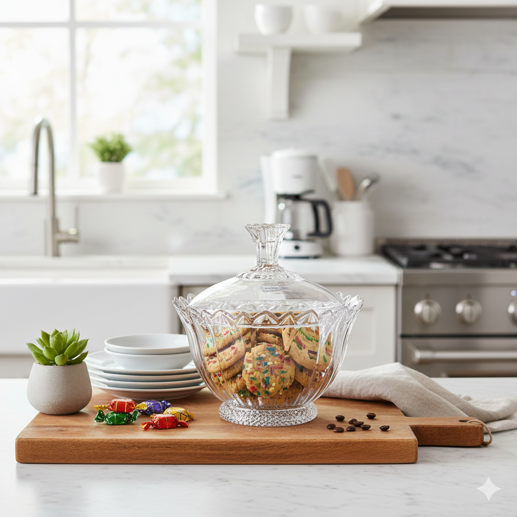 Bomboniere de Vidro Rachi 270ml – O Detalhe que Faltava na sua Decoração 🍬💎