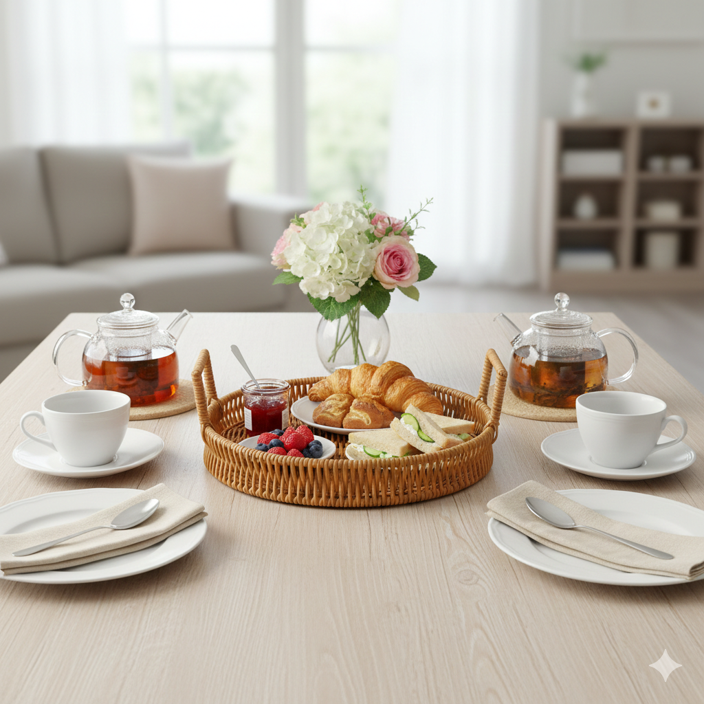 Cesto Redondo em Ratan 20cm – A Suavidade das Formas Naturais na sua Mesa 🧺🥐