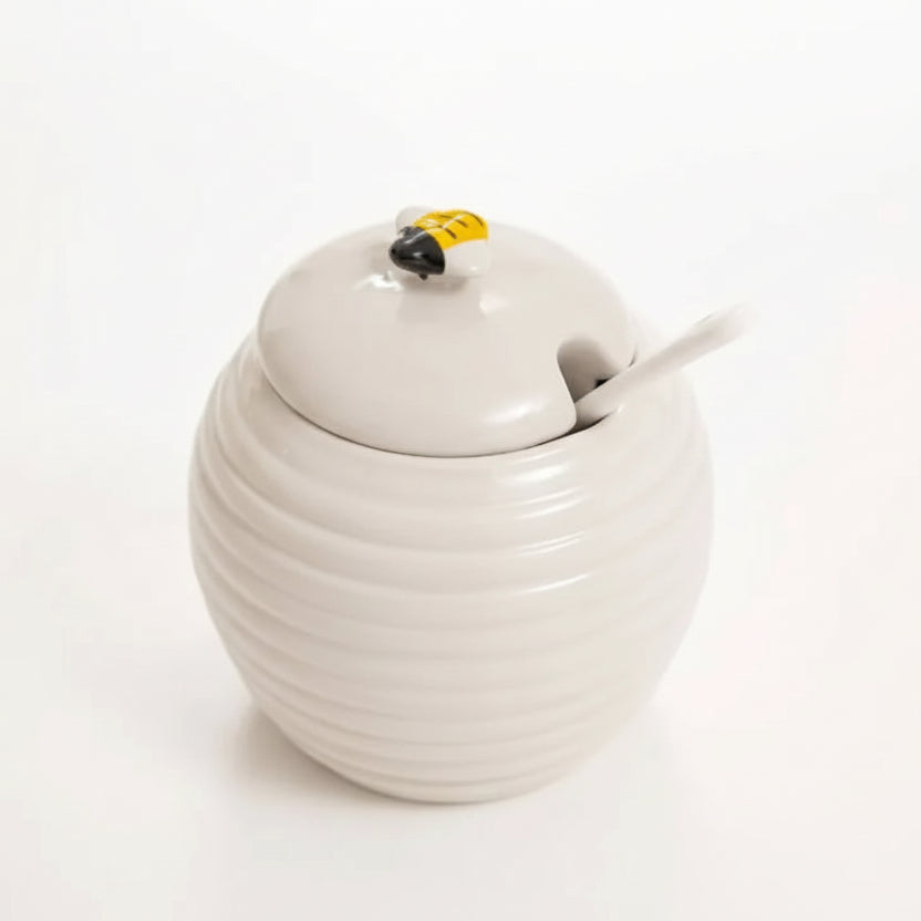 Açucareiro De Porcelana Colmeia Bee 300ml Com Colher Luxo